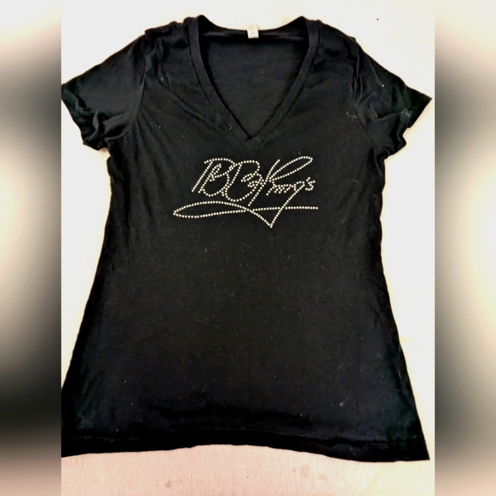 BB King's Memphis Club Black Vneck Tee With Bling BB King's Logo Large